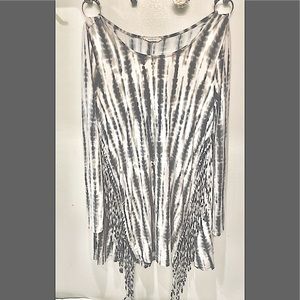 ENTRO Tie Dye long sleeve fringe shirt dress